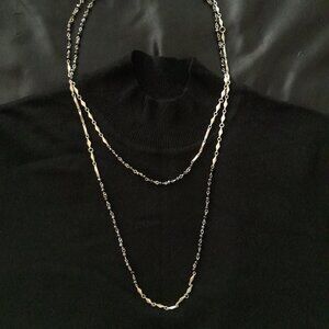 Nordstrom 54" Brushed Gold & Black Bead Necklace